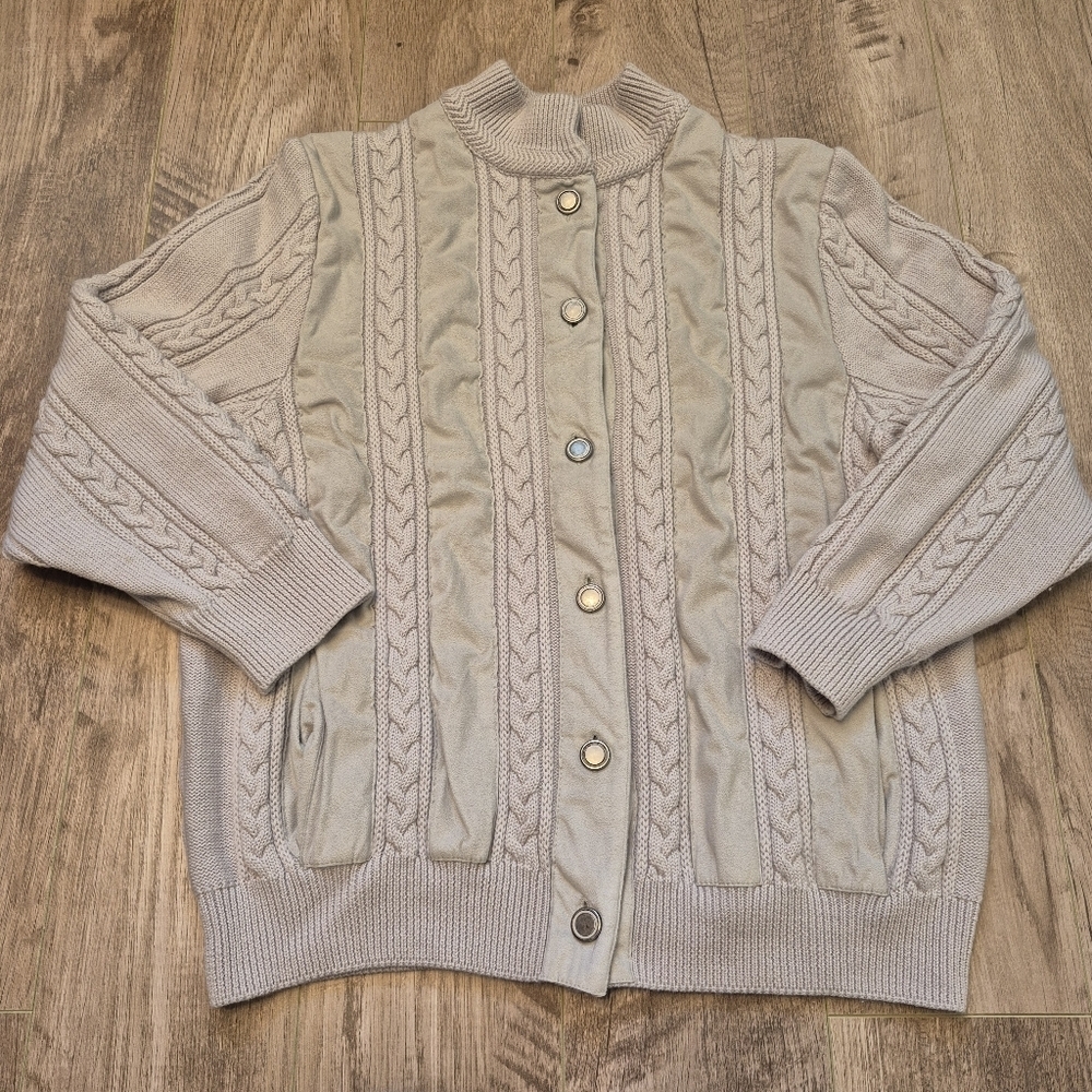 Bleyle Women's Vintage German Cream Virgin Wool Knit Sweater Cardigan Size M/L - Picture 2 of 8